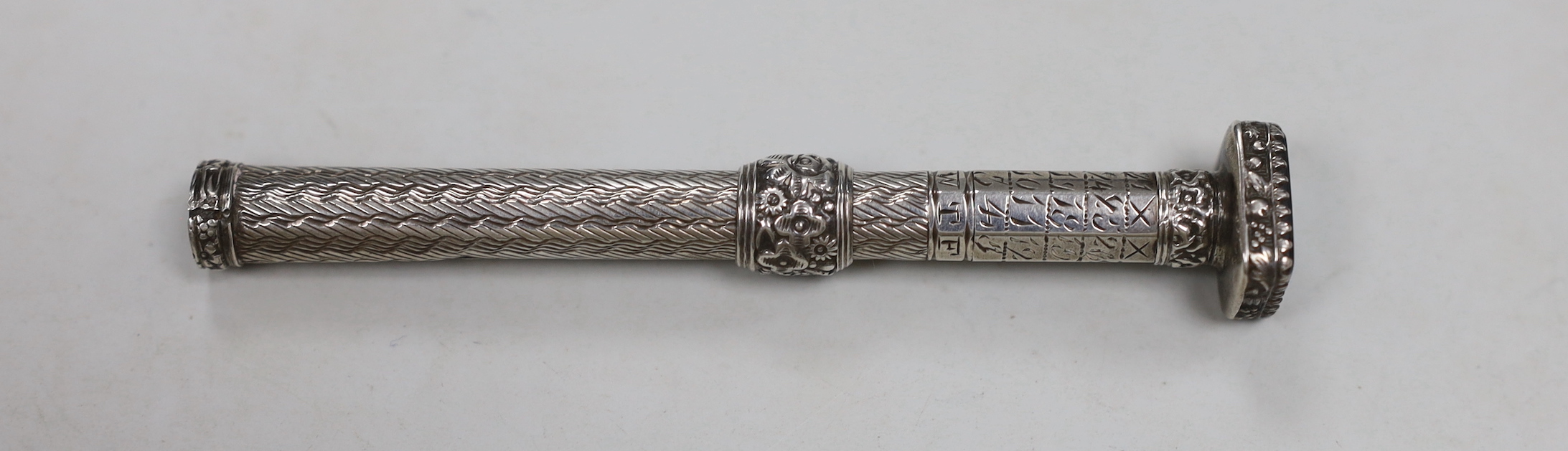 A Victorian white metal calendar pencil, 9.25cm long